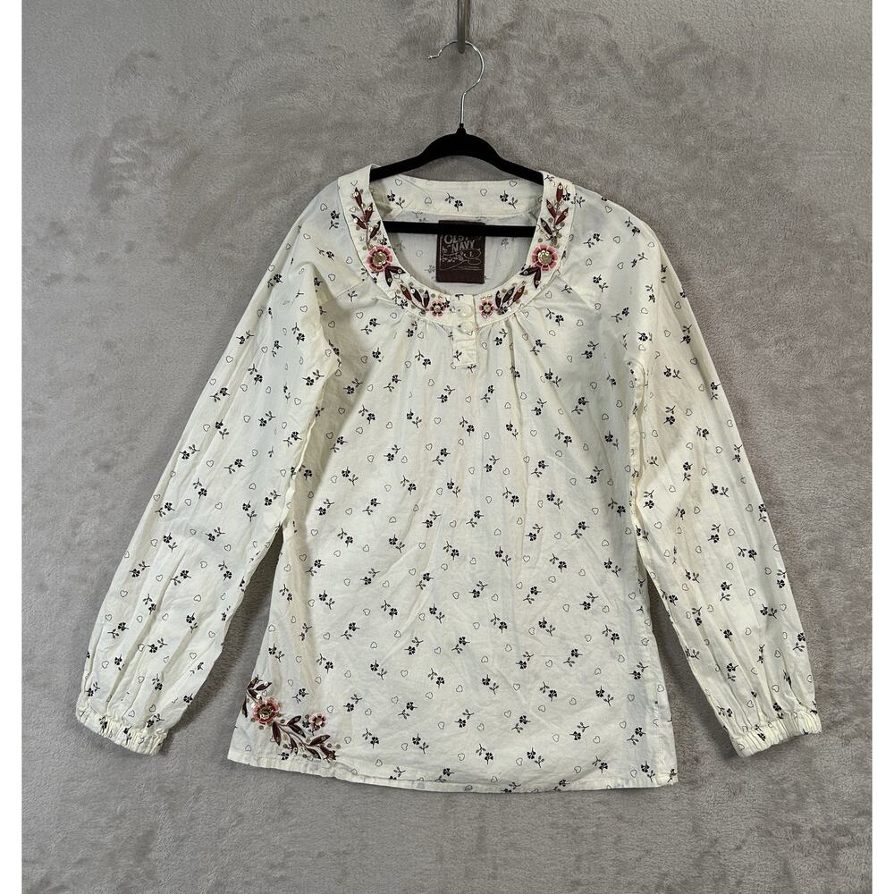 Old Navy Vintage Y2K Girls Peasant Balloon Sleeve Embroidered Sequin Top Size L